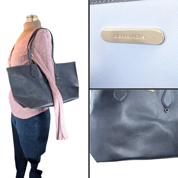 Michael Kors Navy Blue Eliza Large Leather Reversible Tote & Zip Pouch - Picture 12 of 12